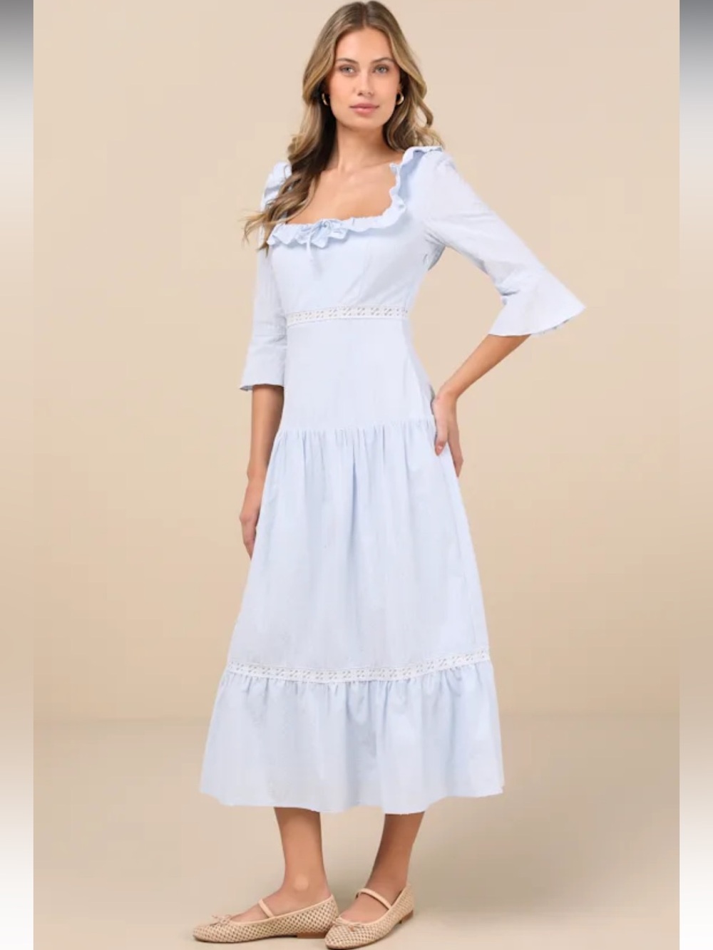 • NWT lulus blue swiss dot tiered dress •